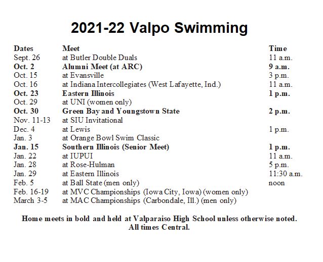 Valpo Swimming Announces 2021-22 Schedule