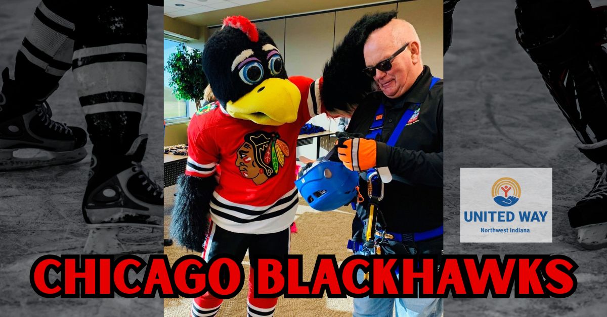 United Way Day of Caring with Chicago Blackhawks mascot Tommy Hawk