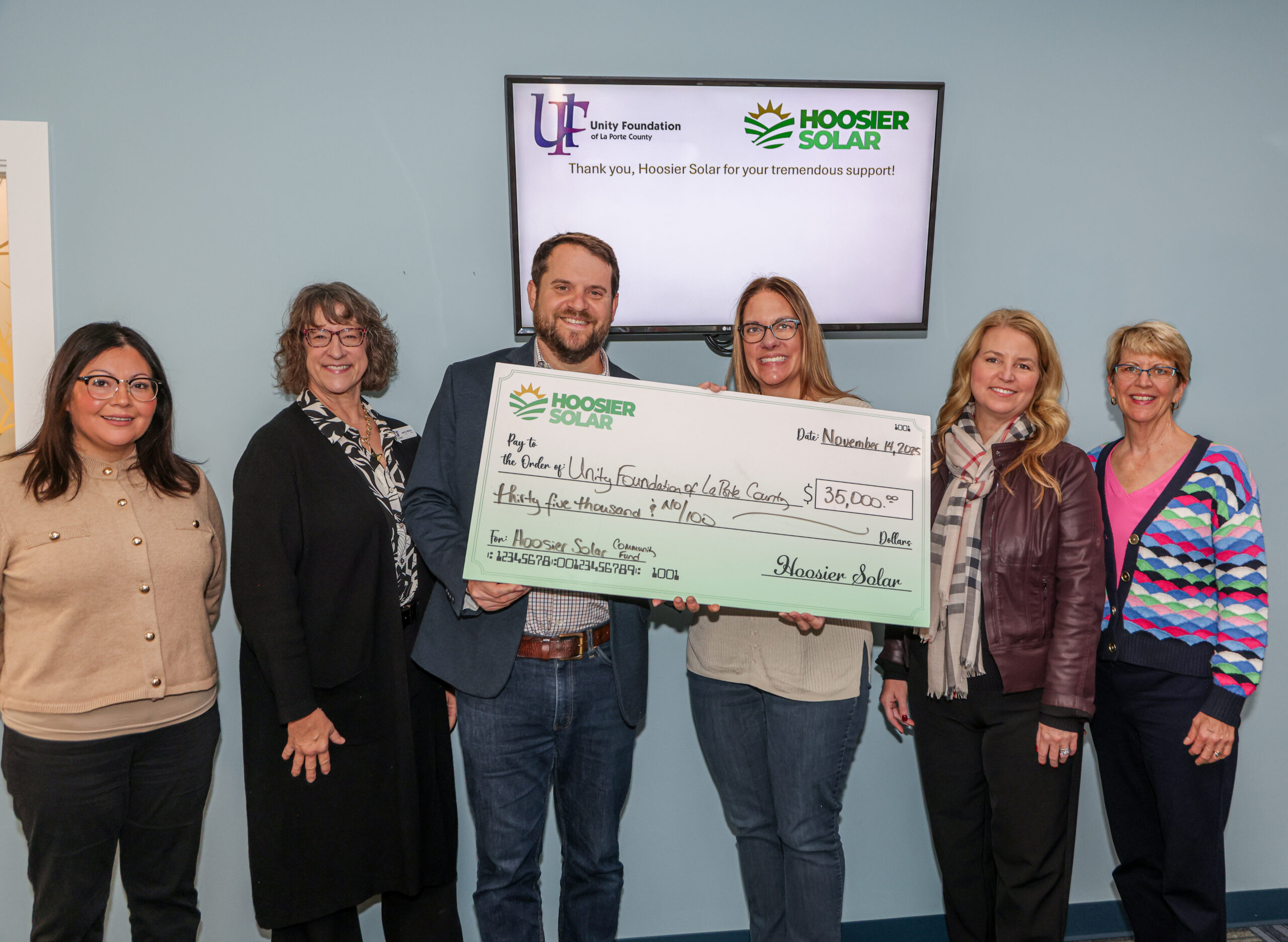 HOOSIER SOLAR DONATION LAUNCHES $105,000 MATCHING FUND WITH UNITY FOUNDATION OF LA PORTE COUNTY 