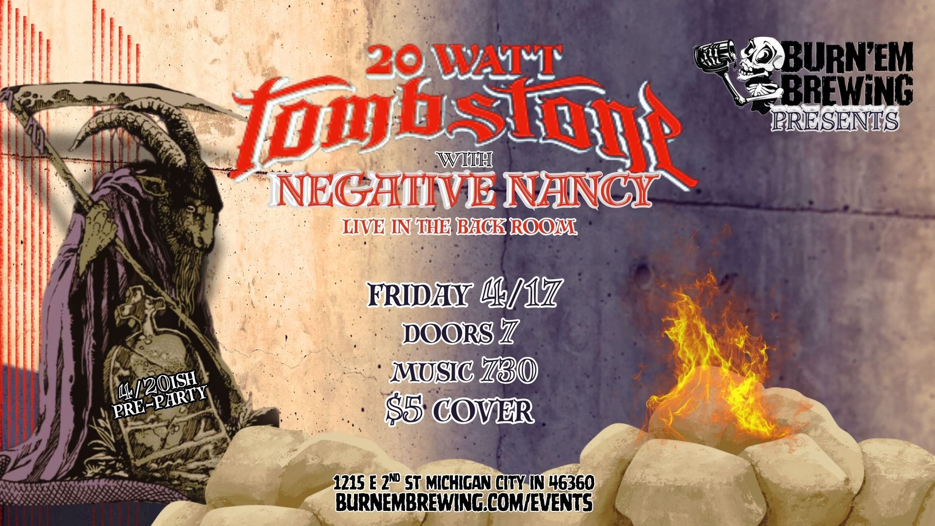 Pre-Party with 20 Watt Tombstone and Negative Nancy