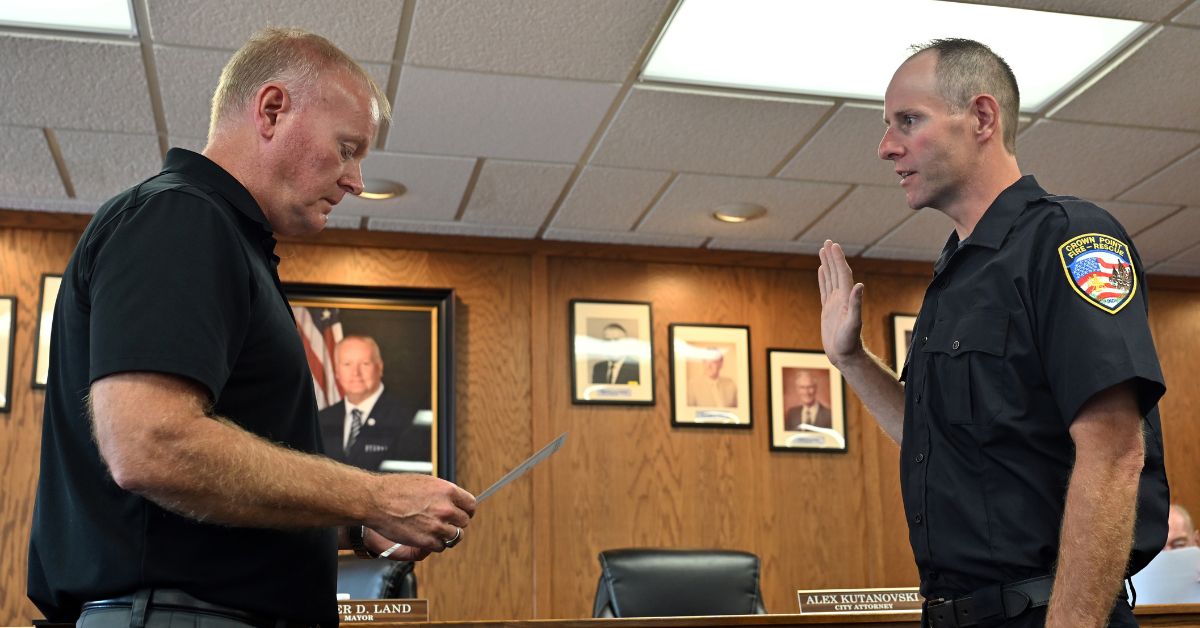 Crown Point Welcomes New Firefighter, Promotes Longtime Firefighter