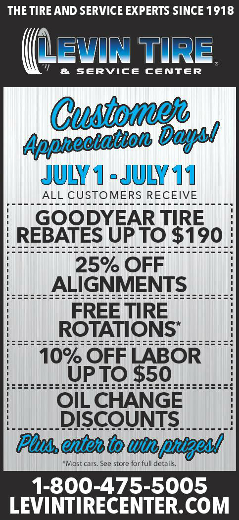 Customer Appreciation Days at Levin Tire and Service Centers Starts Today