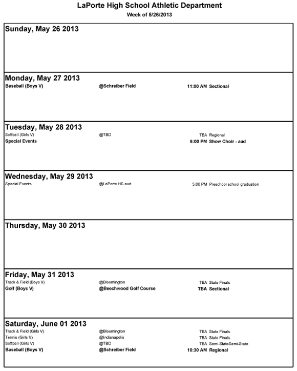 LPHS Weekly Schedule May 27-June1, 2013