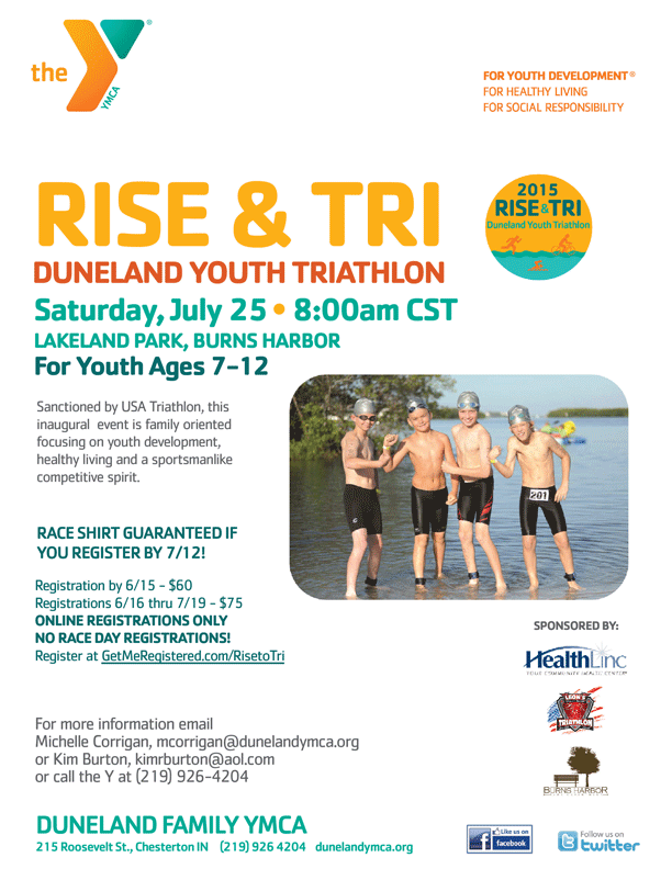 2015 Rise & Tri Duneland Youth Triathlon to be held on July 25 at Burns Harbor’s Lakeland Park